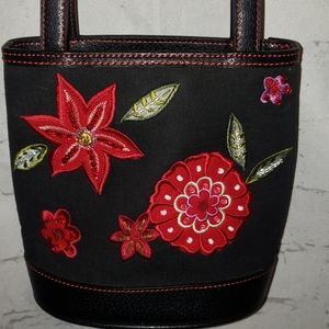 Liz Claiborne Canvas/Leatherette Bag Embroidered